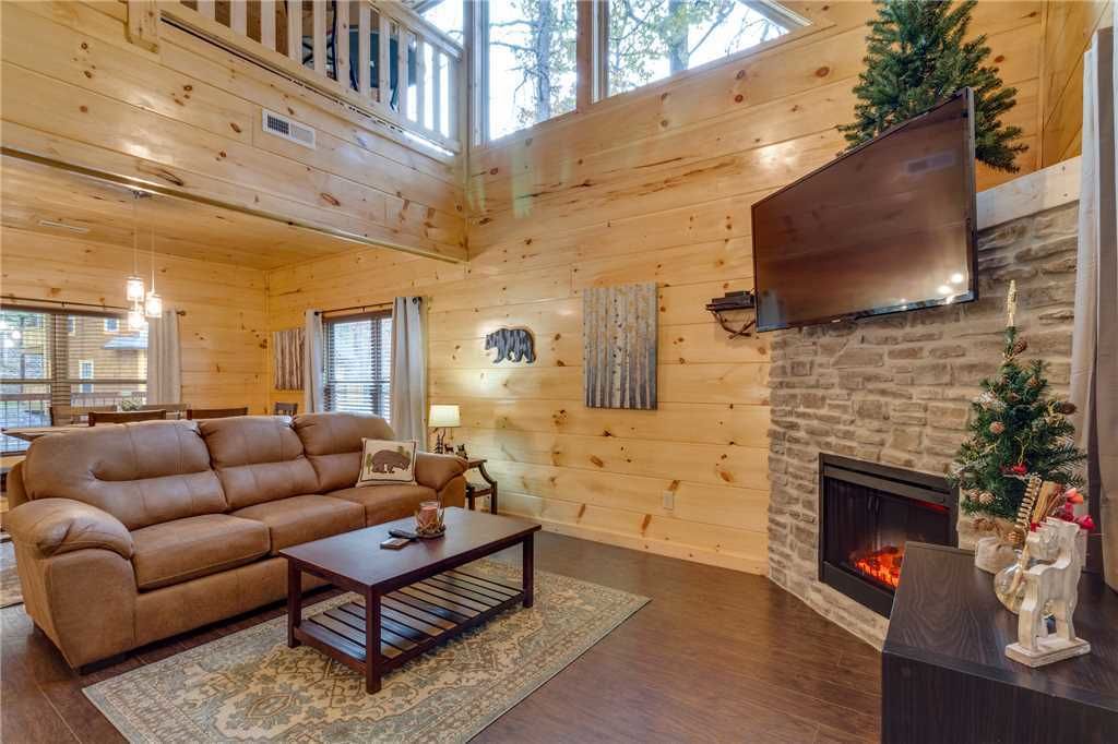 Cabin, 1 Bedroom, Balcony, Mountain View (Blue Skies Cabin 4521) | Living area | TV, fireplace, DVD player