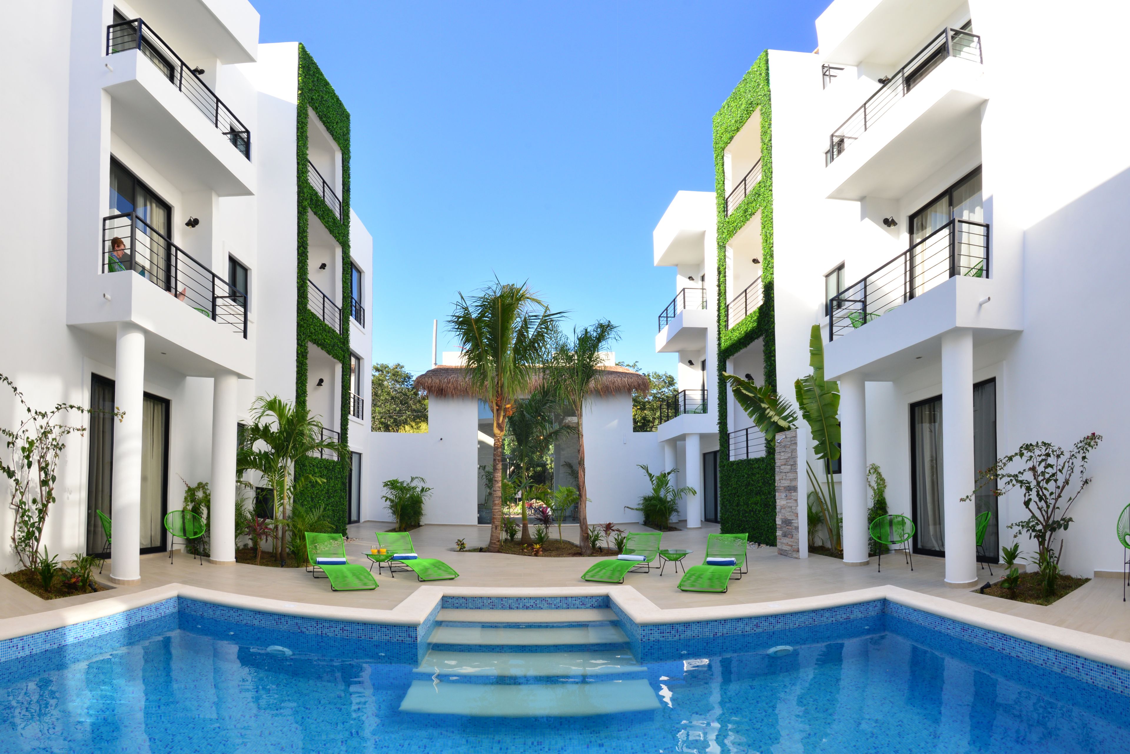 outdoor pool, pool loungers