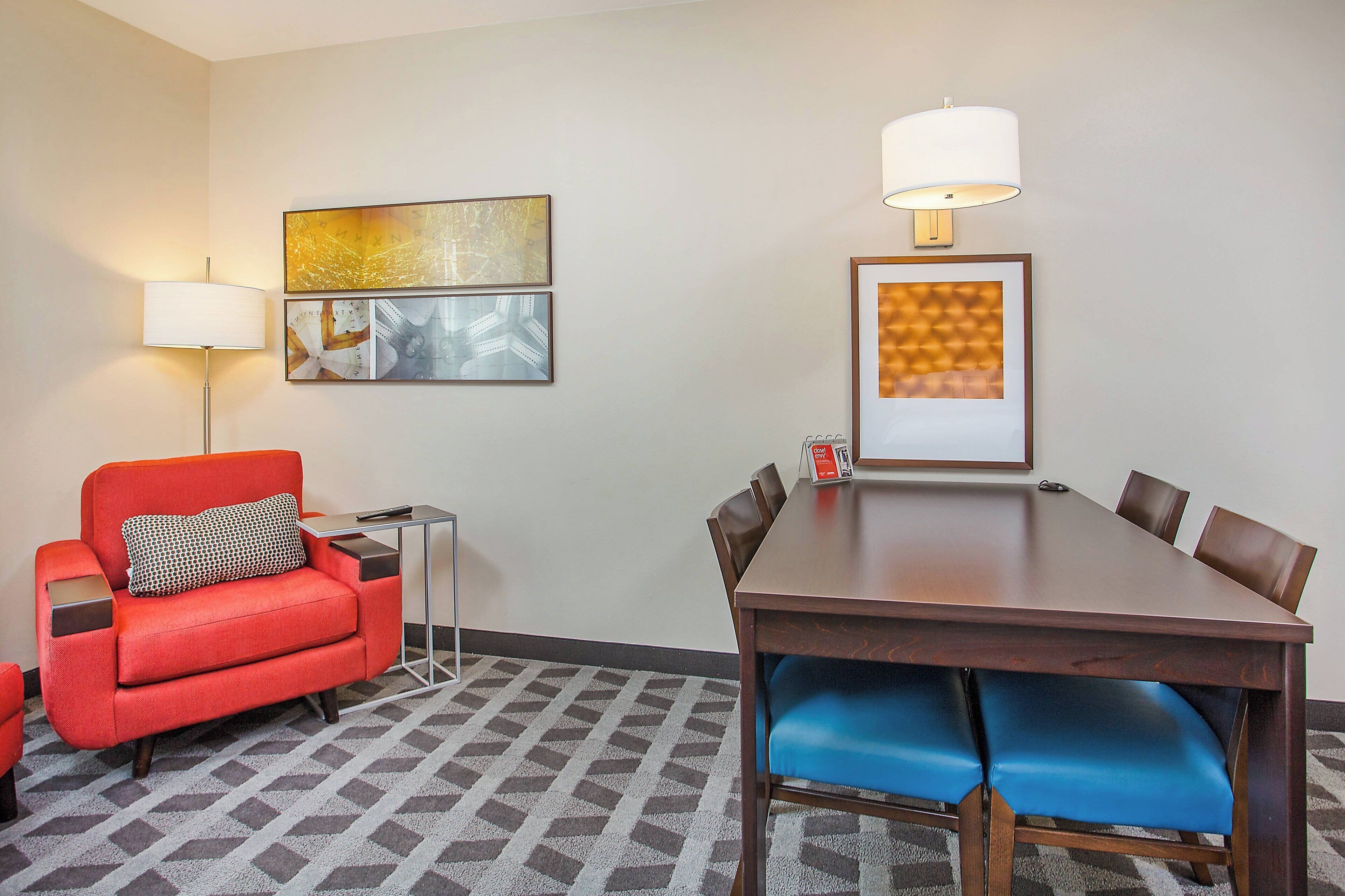 hypo-allergenic bedding, desk, blackout curtains, iron/ironing board