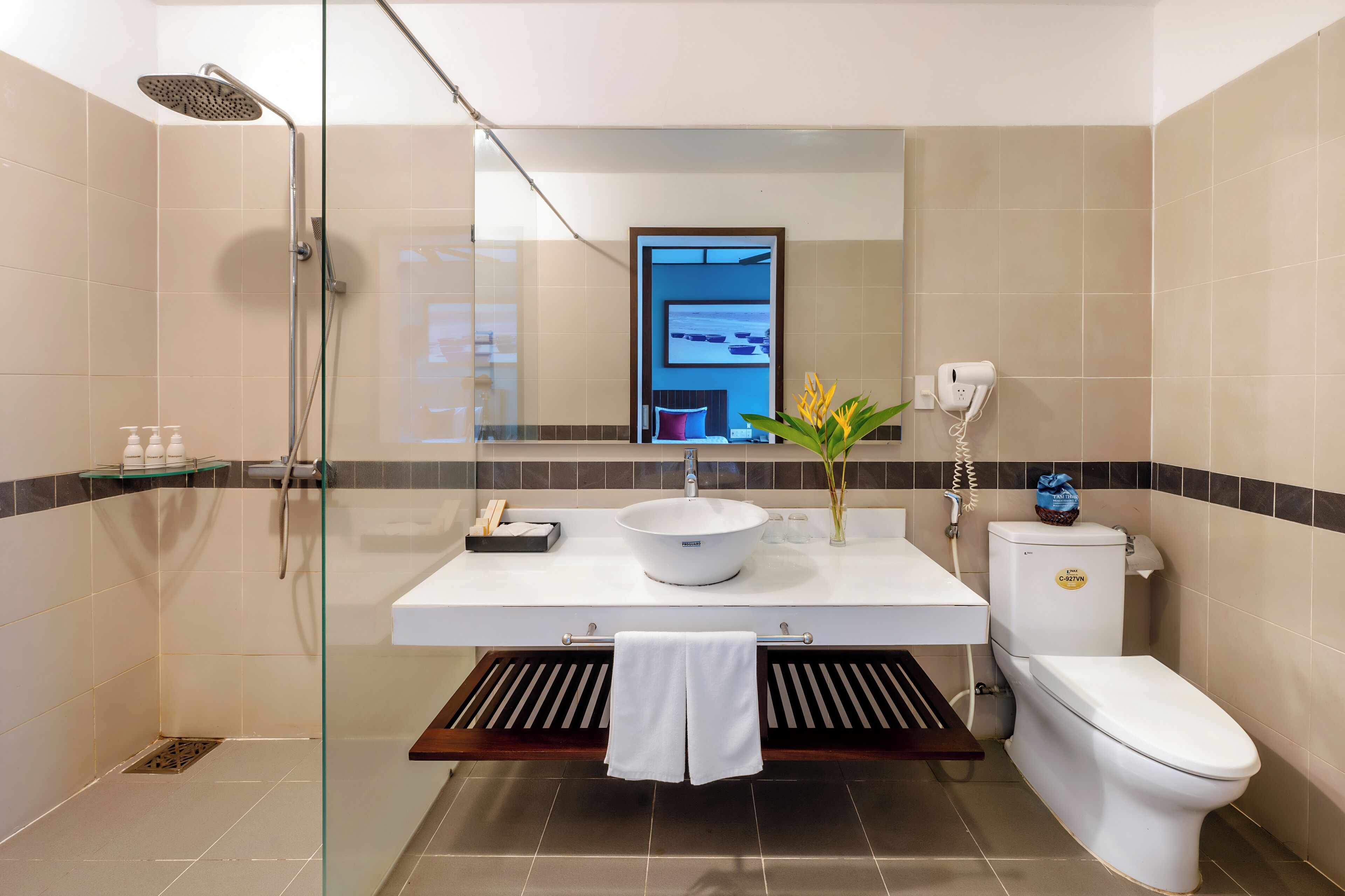 free toiletries, hair dryer, bathrobes, slippers