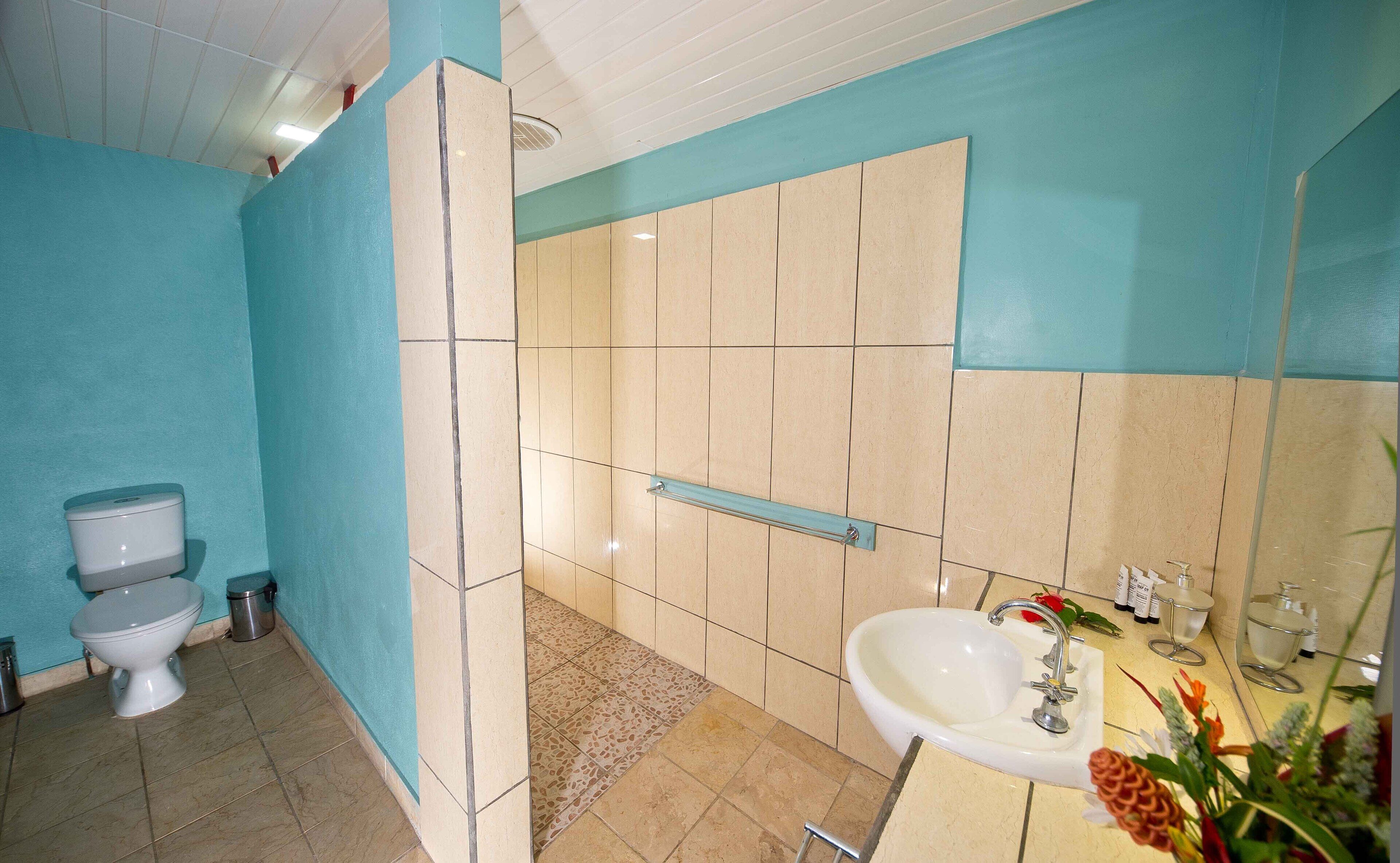 standard studio suite, 1 bedroom, pool view, ground floor | bathroom | rainfall showerhead, free toiletries, towels