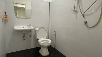 Shower, free toiletries, hair dryer, slippers