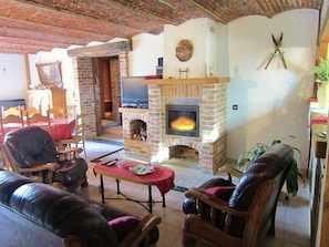 Télévision, cheminée, lecteur de DVD