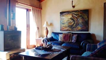 Televisión de pantalla plana, chimenea, reproductor de DVD