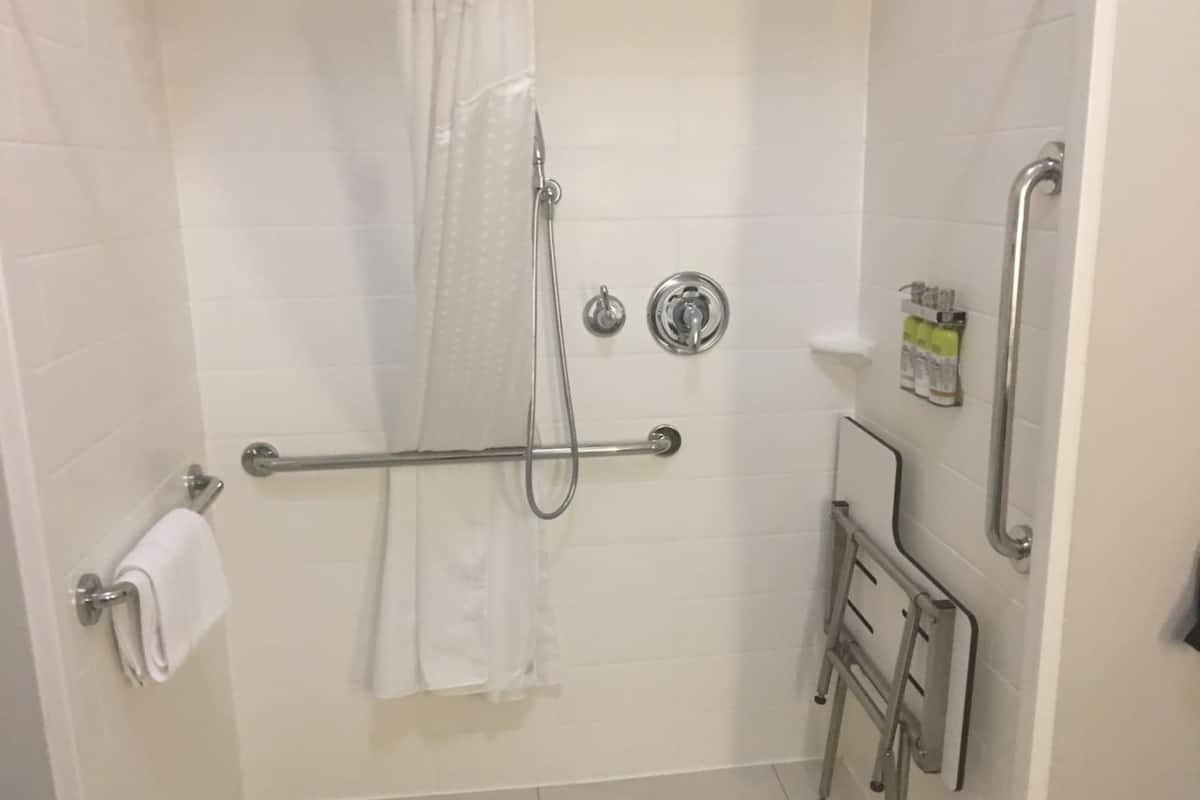 standard room, 1 king bed, accessible (mobility accessible) | bathroom shower