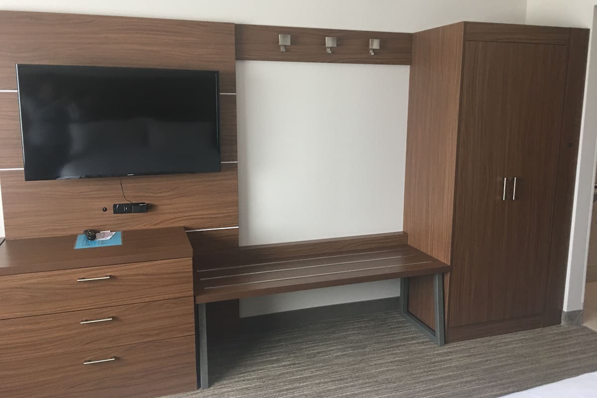 In-room safe, desk, laptop workspace, blackout curtains