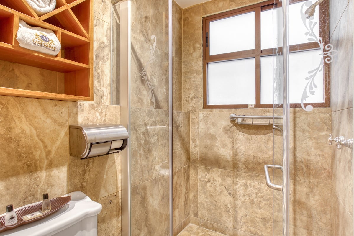 shower, free toiletries, hair dryer, bathrobes