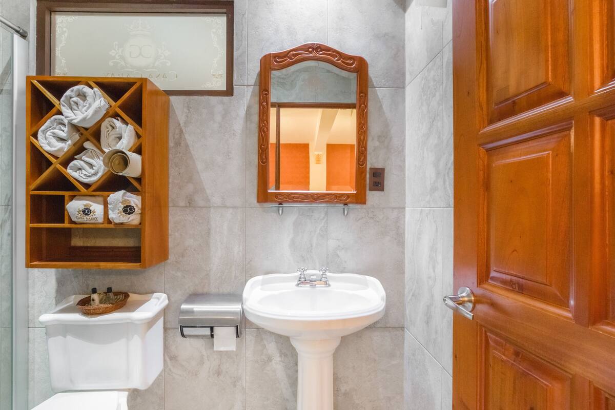 shower, free toiletries, hair dryer, bathrobes