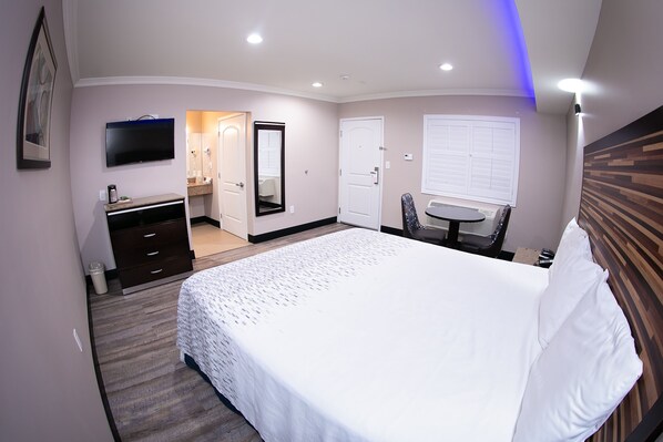 Premium bedding, memory-foam beds, desk, iron/ironing board