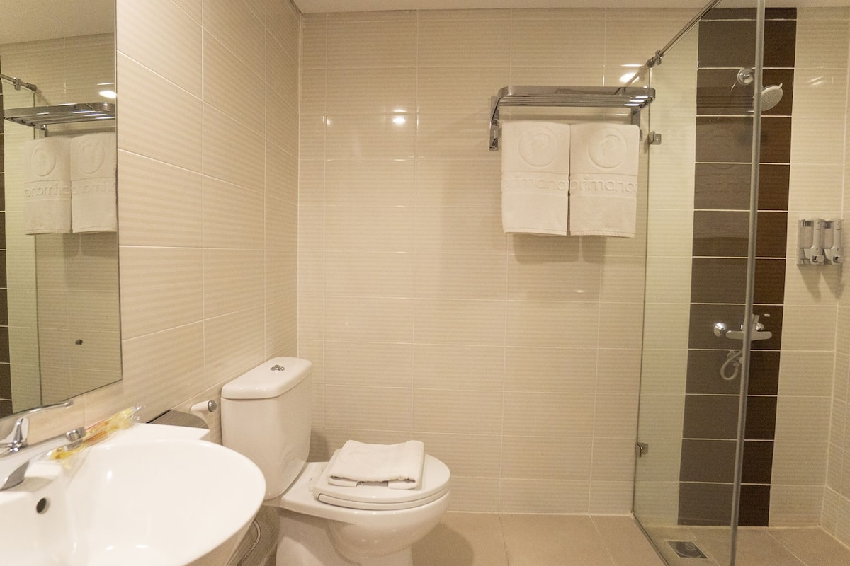 free toiletries, slippers, towels