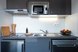 Premium Studio | Private kitchen | Fridge, microwave, stovetop, dishwasher