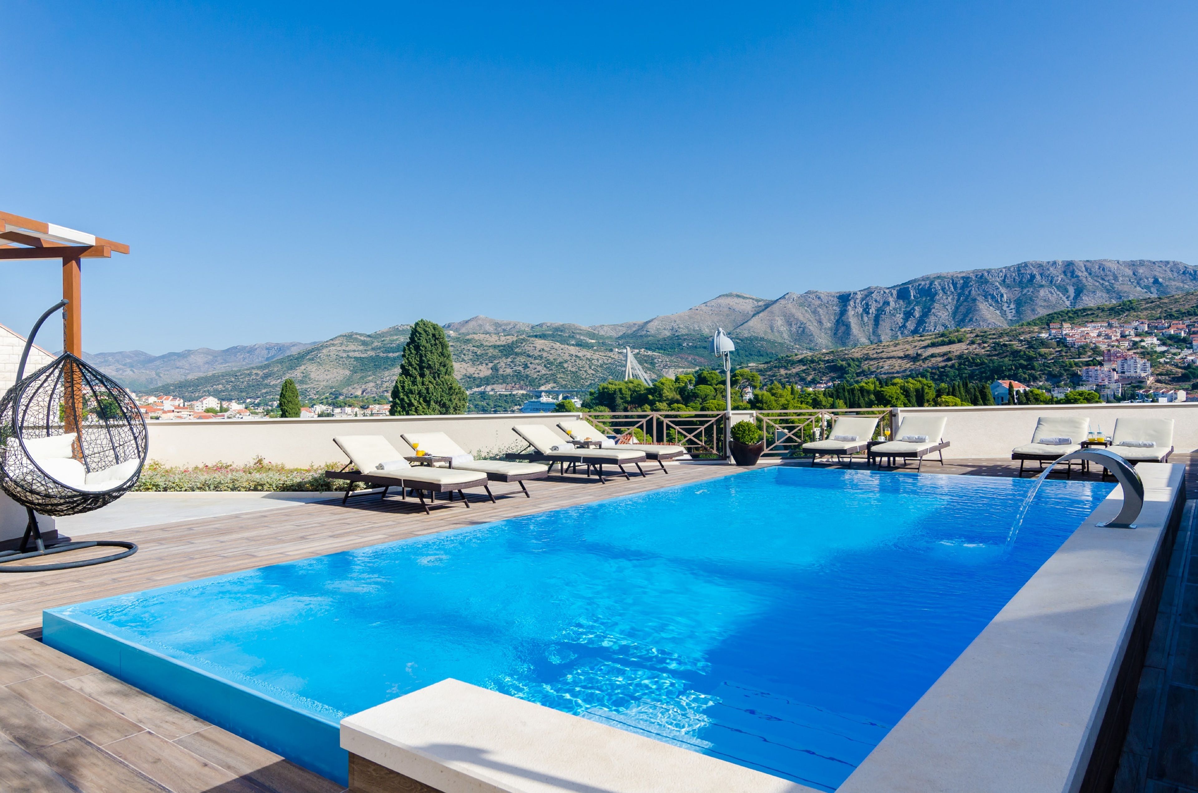 Outdoor pool, pool loungers