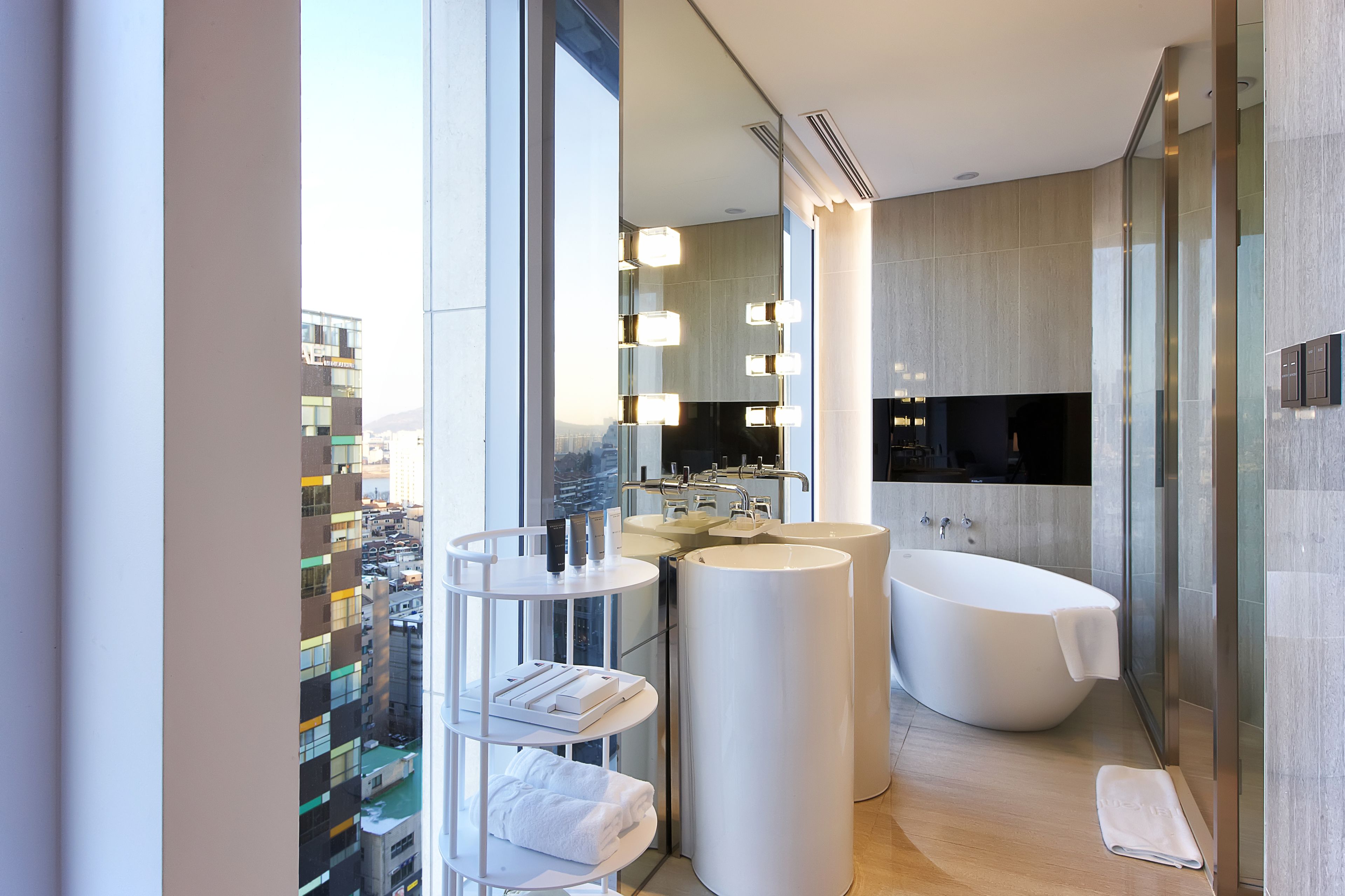 free toiletries, hair dryer, bathrobes, bidet