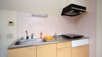 Fridge, microwave, stovetop, electric kettle