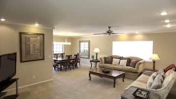 Standard House, 4 Bedrooms, Private Pool, Courtyard Area | Living area | Flat-screen TV, fireplace