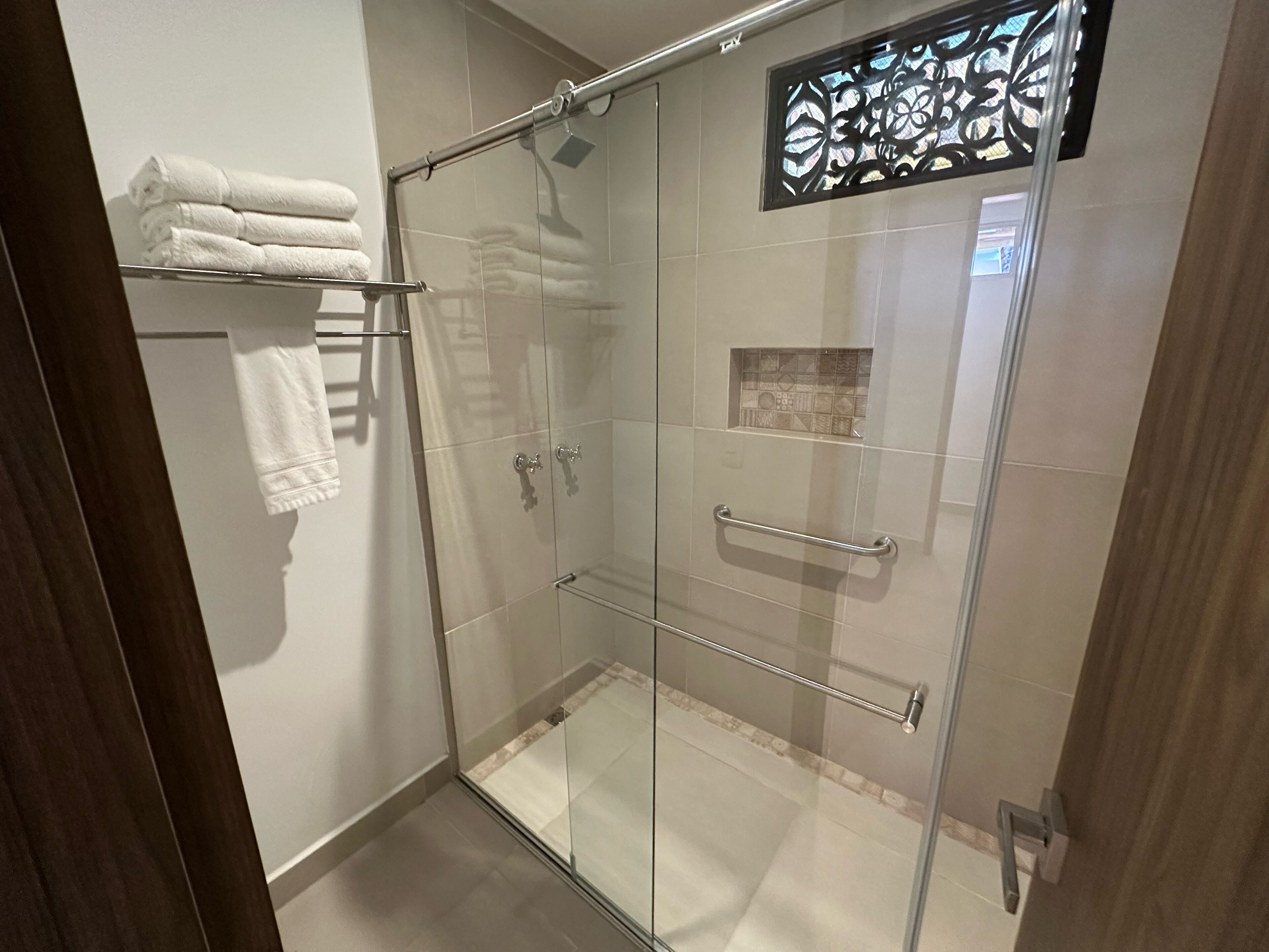 superior triple room | bathroom | shower, free toiletries, hair dryer, towels