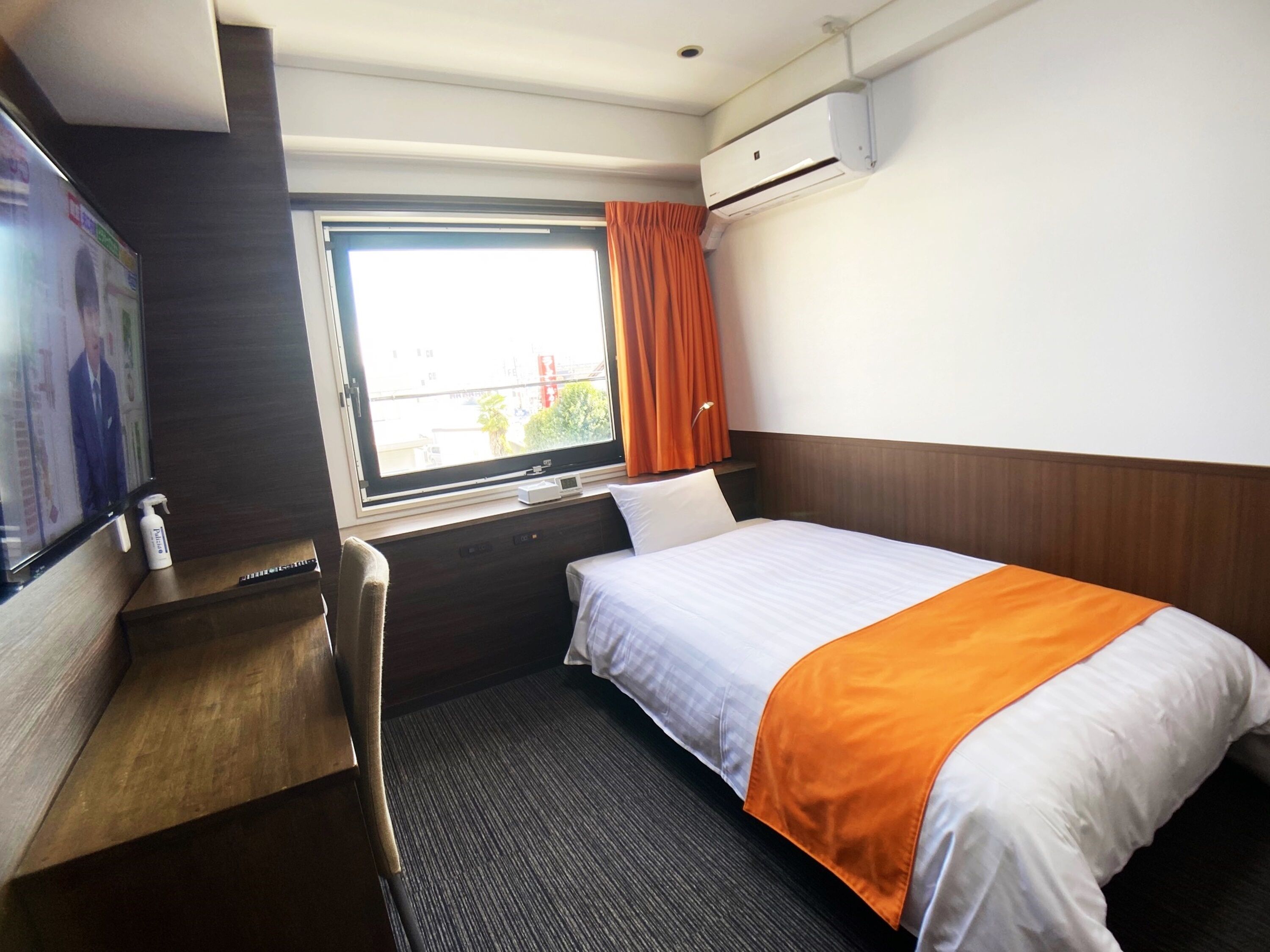 down duvets, desk, laptop workspace, blackout curtains