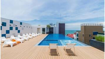 Outdoor pool, pool loungers