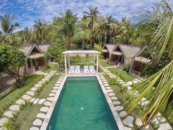 Outdoor pool, sun loungers