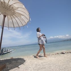 On the beach, white sand