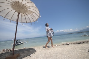 On the beach, white sand