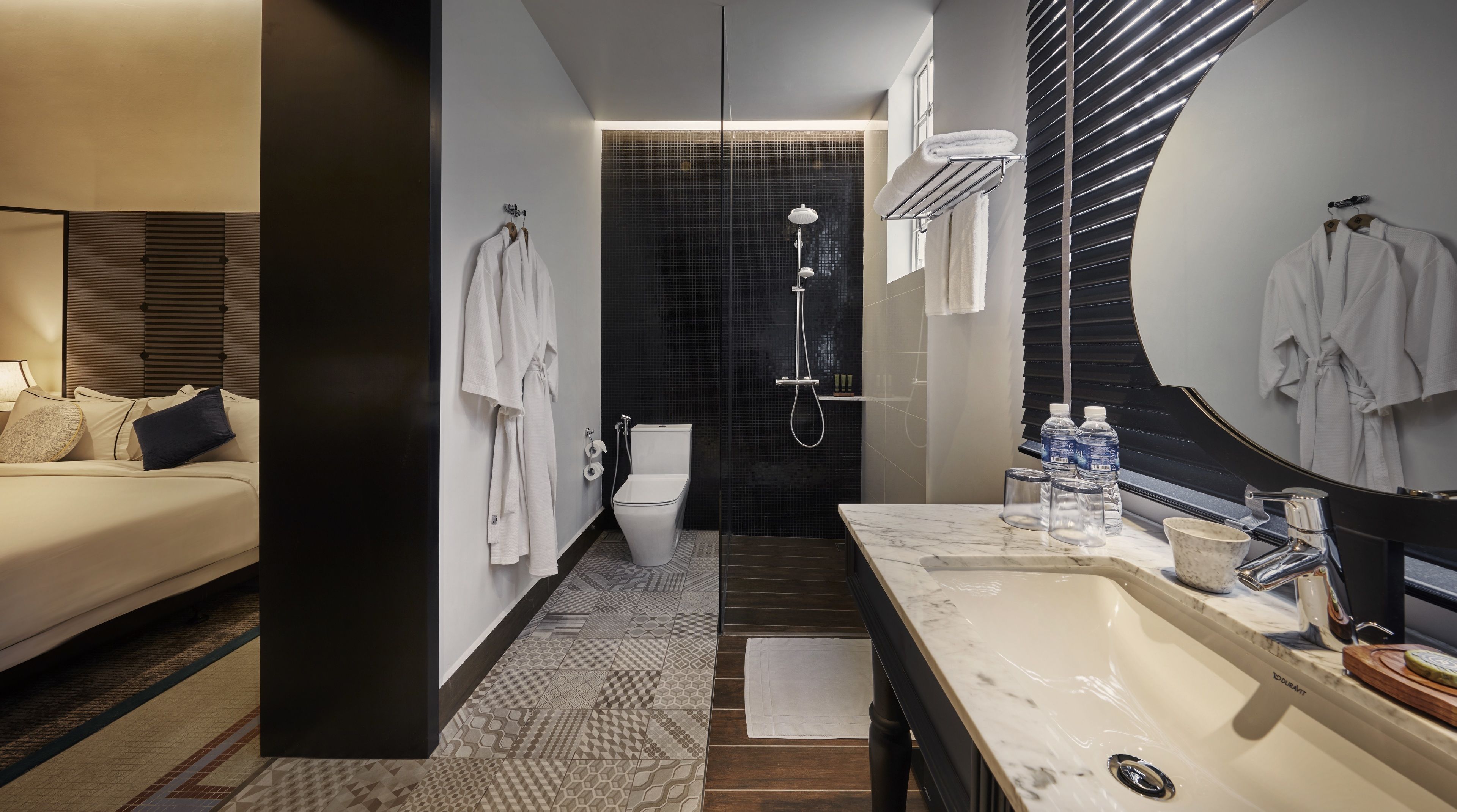 shower, free toiletries, hair dryer, dressing gowns