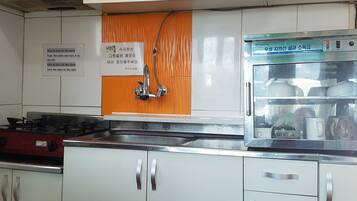 Fridge, microwave, rice cooker, cookware/dishes/utensils