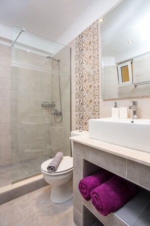 Douche, sèche-cheveux, serviettes fournies