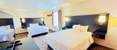 Suite, 2 Queen Beds, Mobility Accessible | Desk, laptop workspace, blackout drapes, iron/ironing board