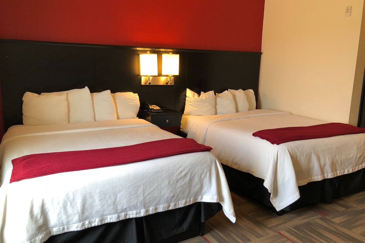 desk, laptop workspace, blackout curtains, free wifi