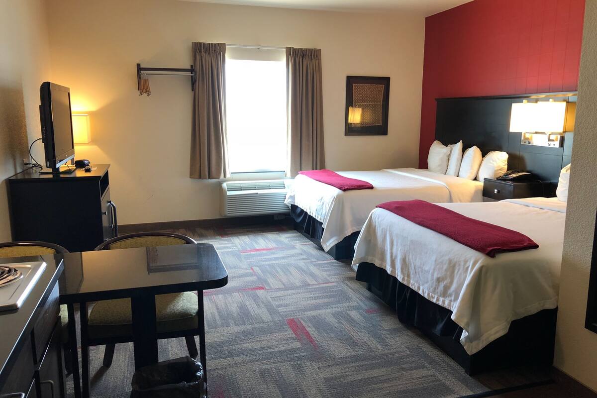 desk, laptop workspace, blackout curtains, free wifi