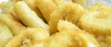 A plate of fried spring rolls.