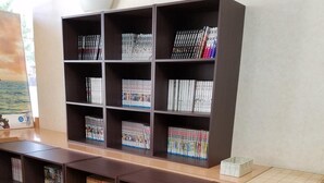 Een bibliotheek met meerdere boekenplanken vol boeken en tijdschriften.