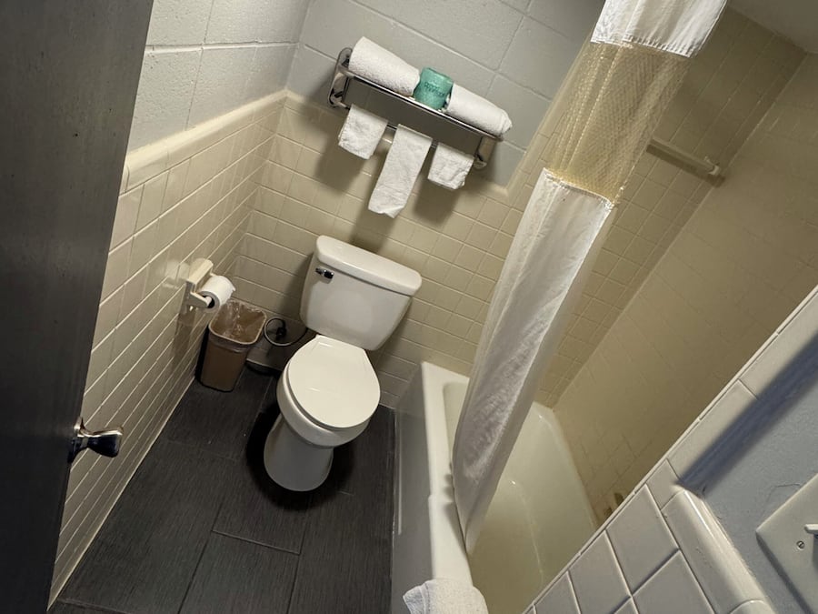 Combined shower/tub, hair dryer, towels
