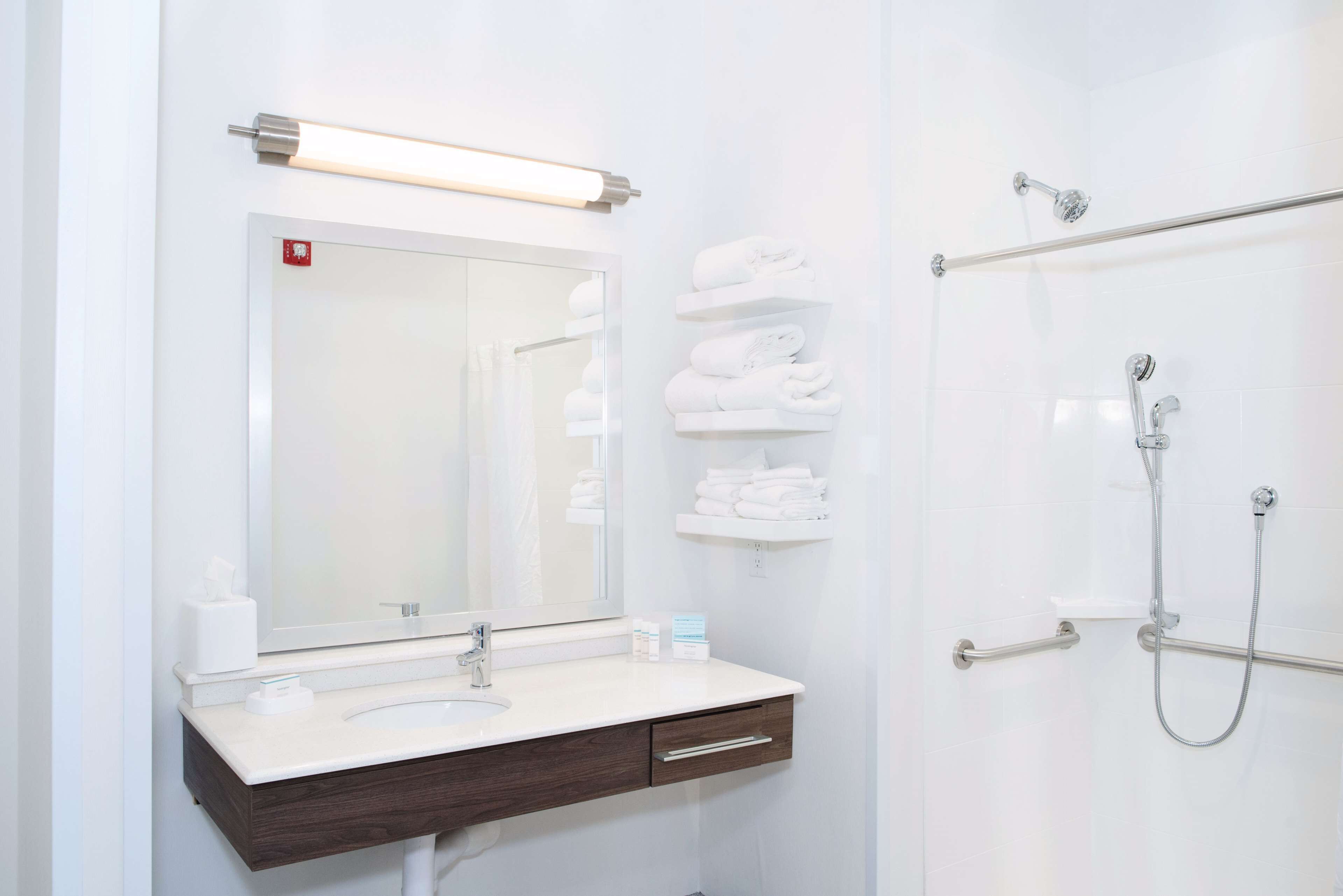 studio, 1 king bed, accessible (roll-in shower, mobility & hearing) | bathroom shower