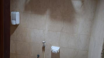 Bañera y ducha independientes, jabón, champú y papel higiénico