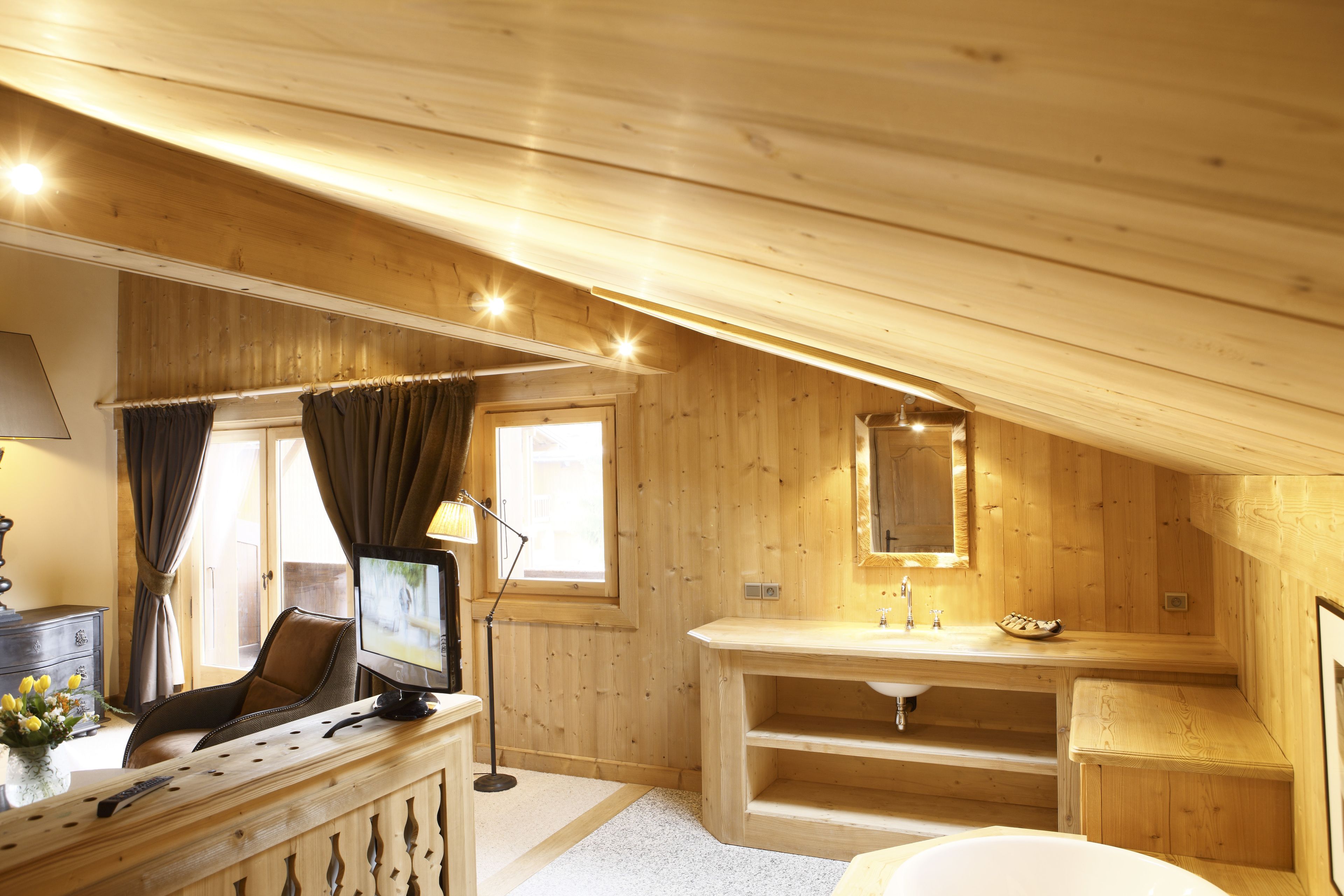 luxury room | bathroom | combined shower/bathtub, designer toiletries, hair dryer, bathrobes