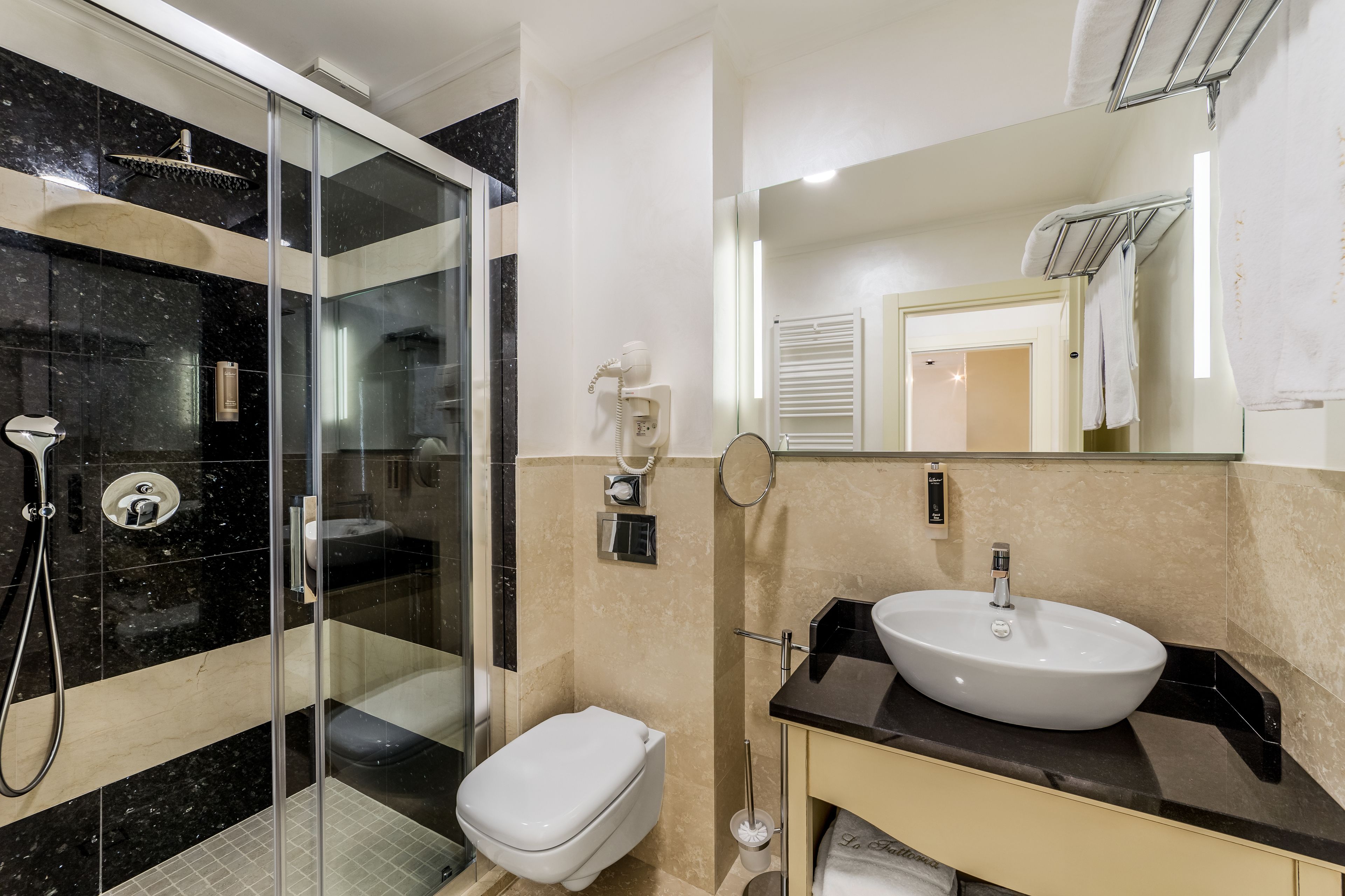 shower, free toiletries, hair dryer, bathrobes