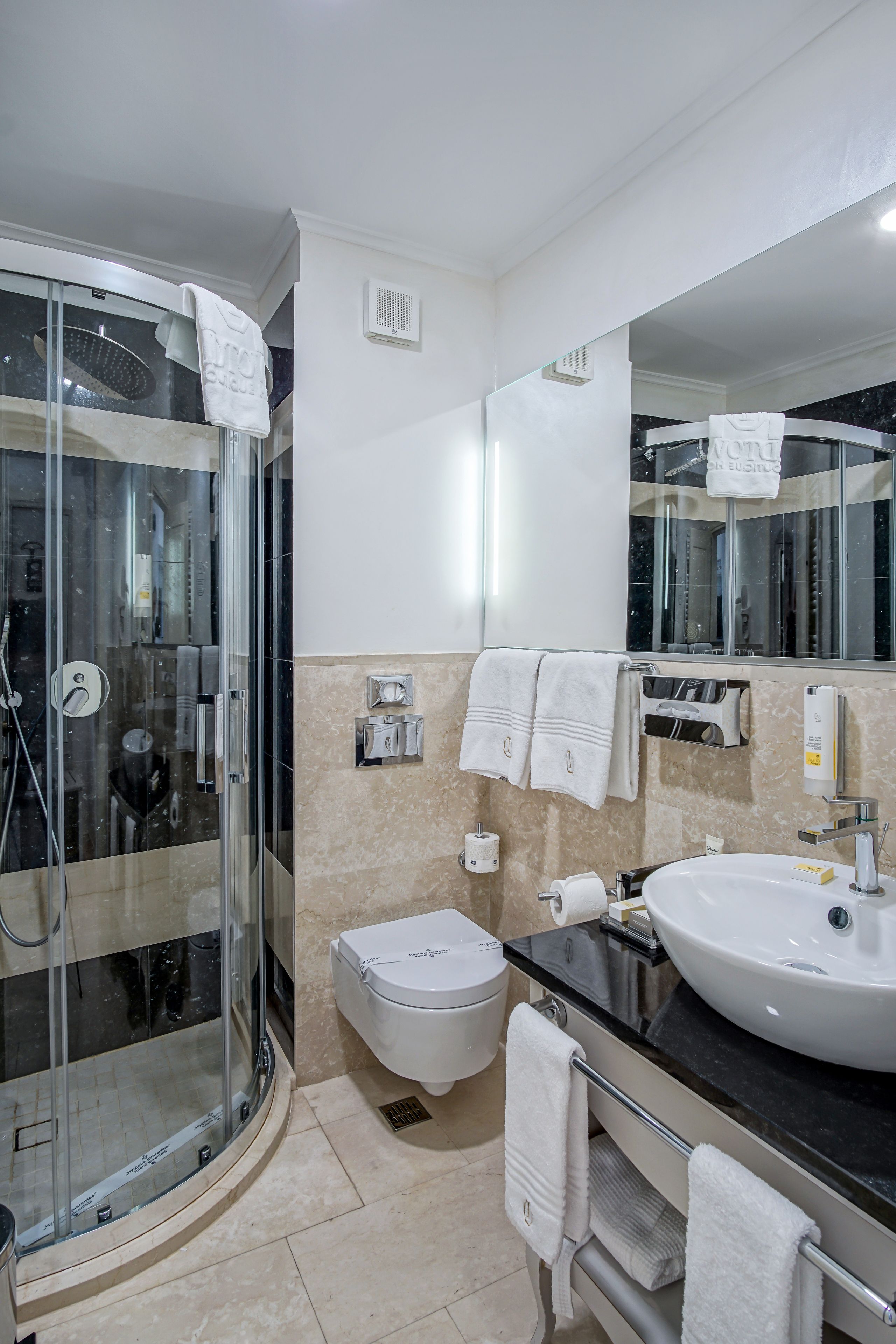 shower, free toiletries, hair dryer, bathrobes