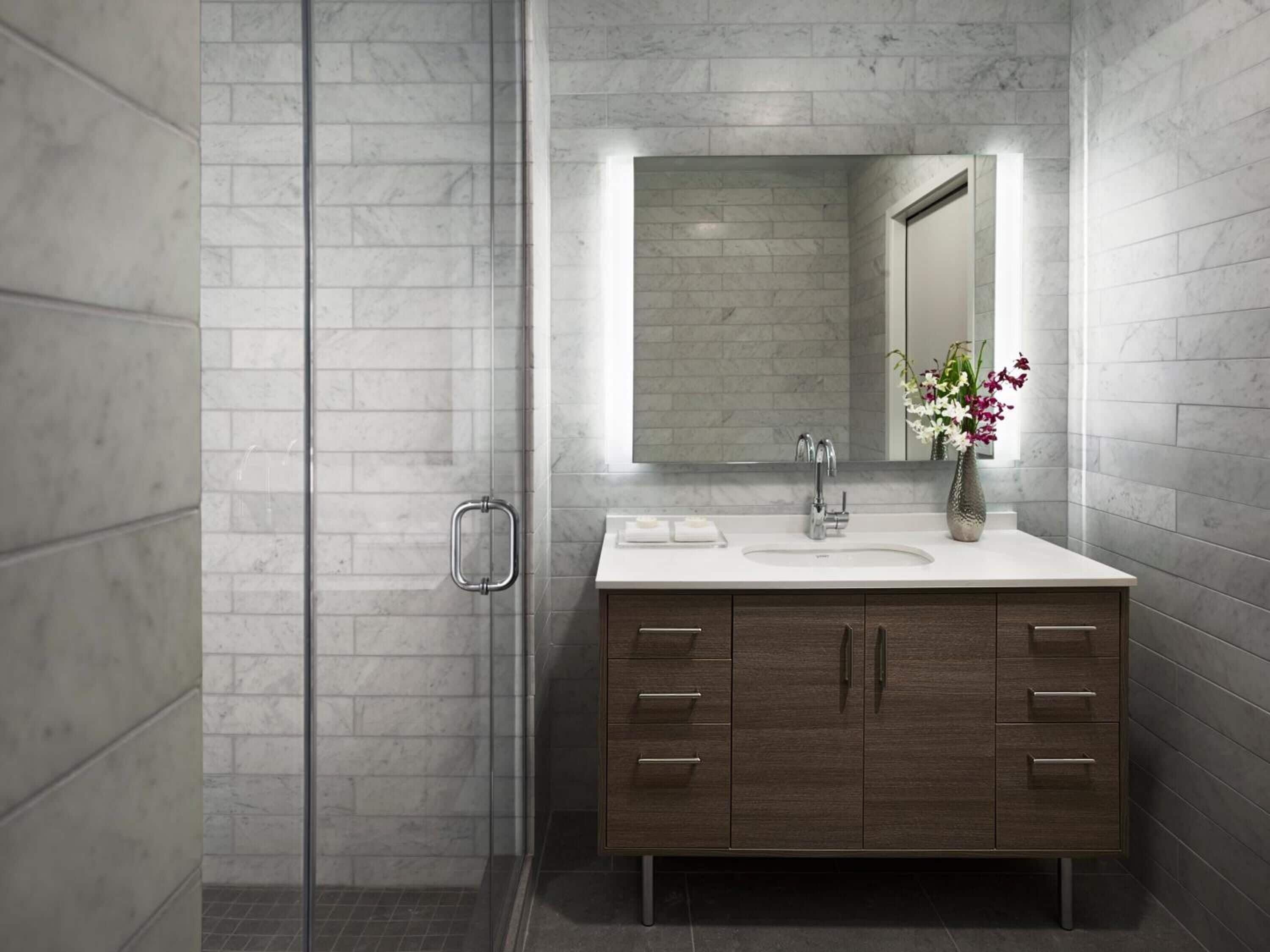 shower, eco-friendly toiletries, hair dryer, towels