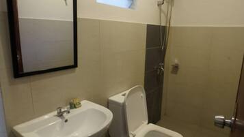Chambre, 2 lits une place, vue jardin | Salle de bain