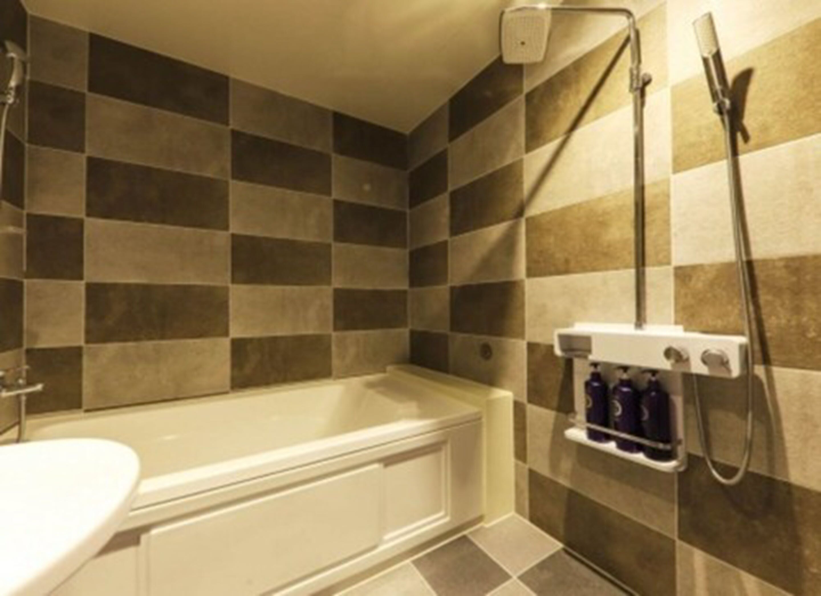 combined shower/bathtub, jetted bath, designer toiletries, hair dryer