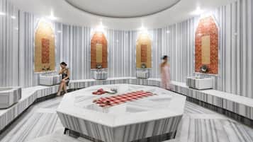 Salas para tratamentos a dois, sauna seca, banheira de hidromassagem