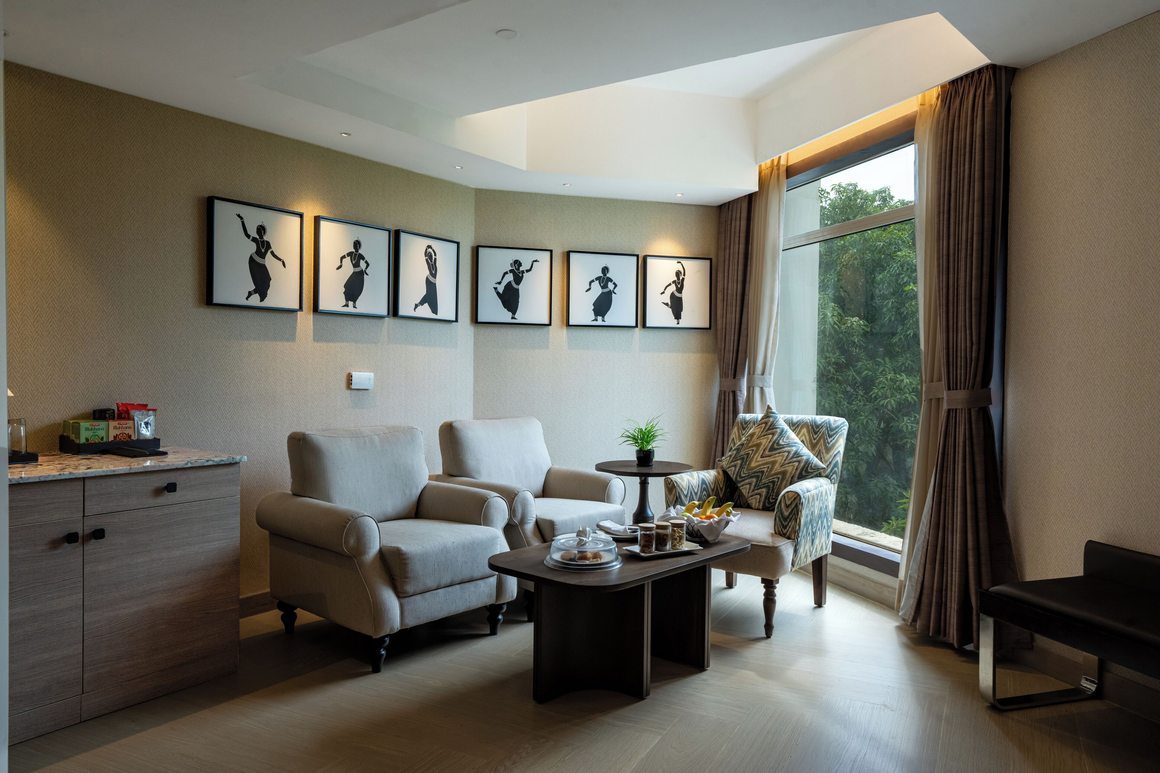 Plasma TV, fireplace