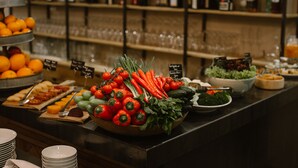 A buffet with a variety of fruits, vegetables, and cheeses. - Shota@Rustaveli Boutique hotel (Tbilisi)