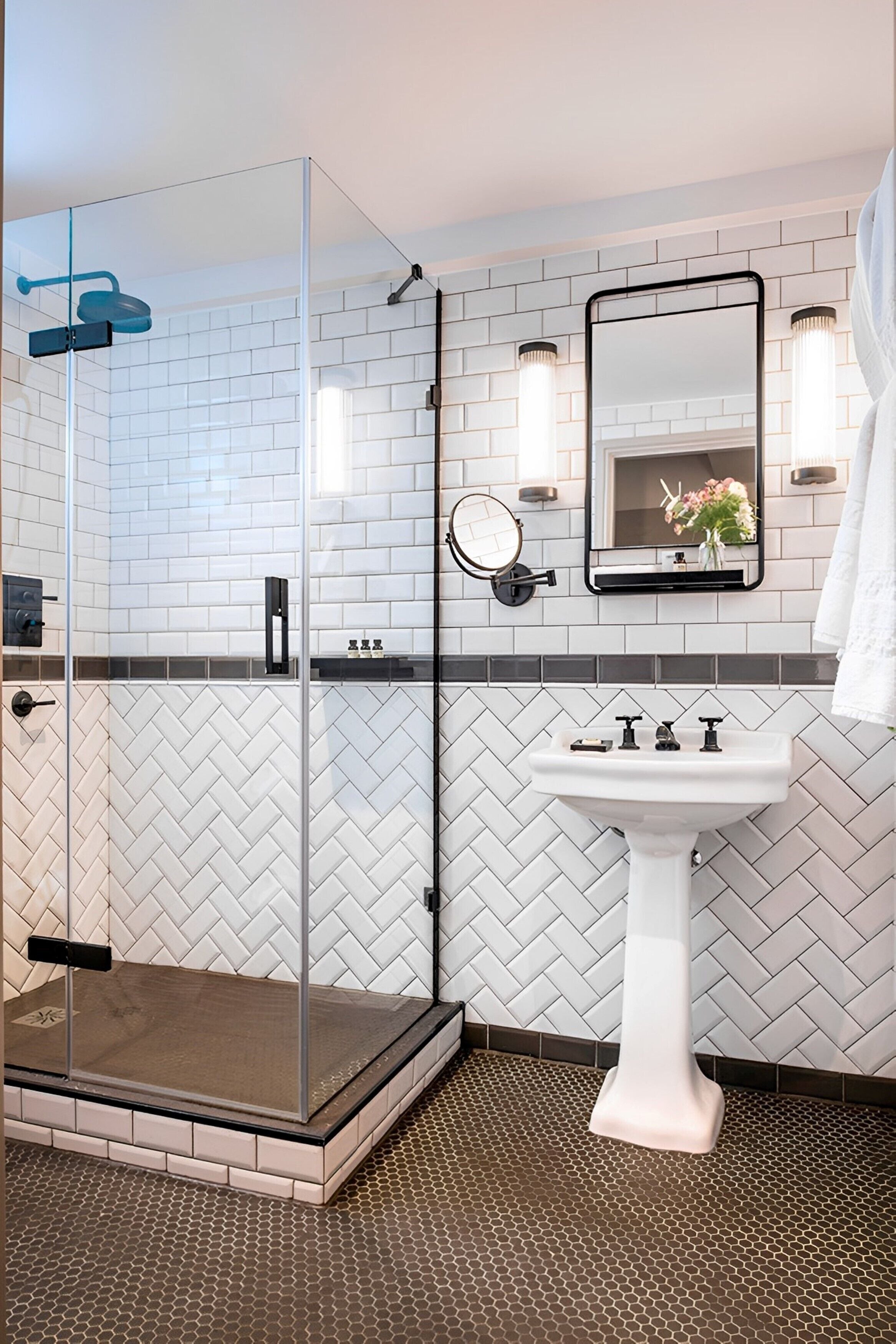 suite | bathroom | shower, rainfall showerhead, hair dryer, towels