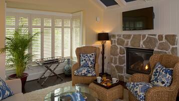 35-inch flat-screen TV with cable channels, TV