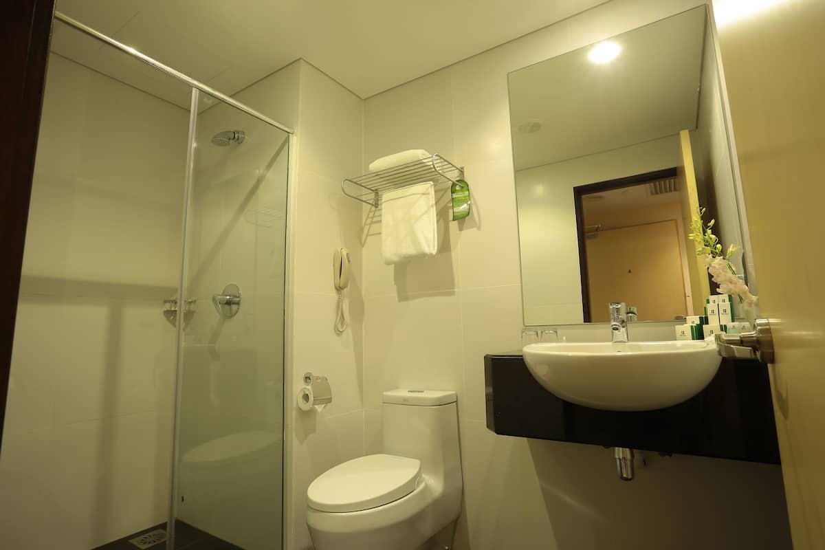 shower, free toiletries, hair dryer, dressing gowns