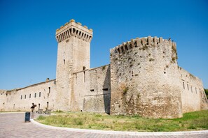 A historic stone fortress with a prominent tower and a large wall. - Torre della Botonta (Castel Ritaldi)
