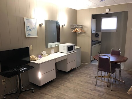 Double Room, 2 Queen Beds, Kitchenette | Individually furnished, desk, laptop workspace, blackout drapes. Moose Motel